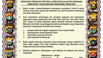Kapolri Terbitkan Maklumat Kepatuhan Prokes saat Libur Natal dan Tahun Baru